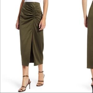 XS Something Navy Silk Olive Green Maxi Skirt